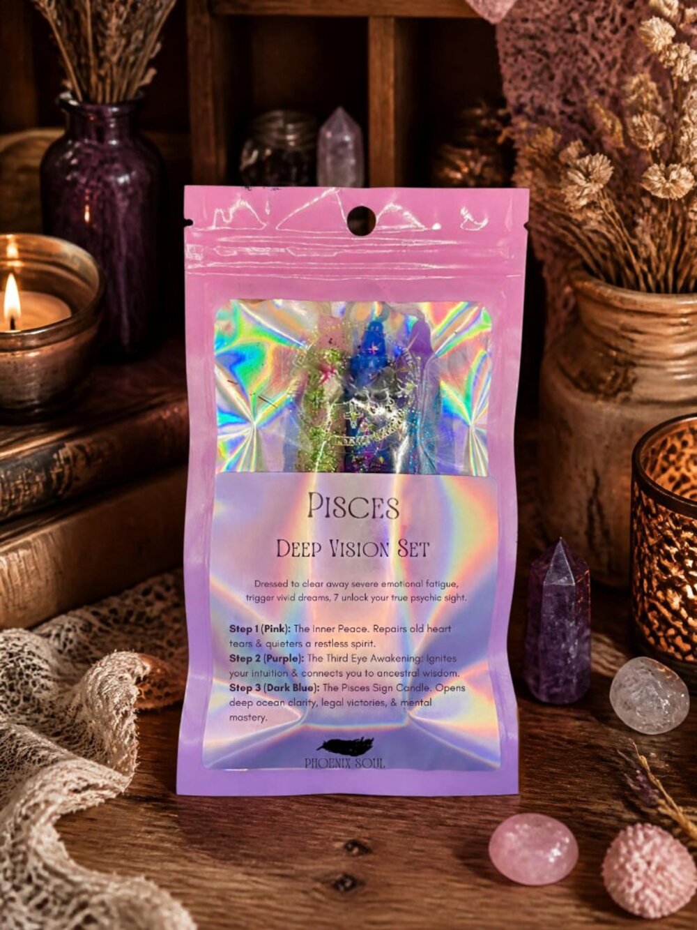 3pc Pisces Deep Vision Spell Candle Set Hand Dressed